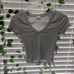 A grey v cut women’s crop top